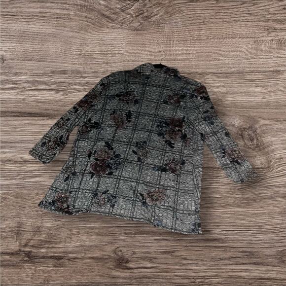 Apt. 9 Women’s Gray Floral Plaid Open-Front Cardigan Sweater PXL - Picture 2 of 4